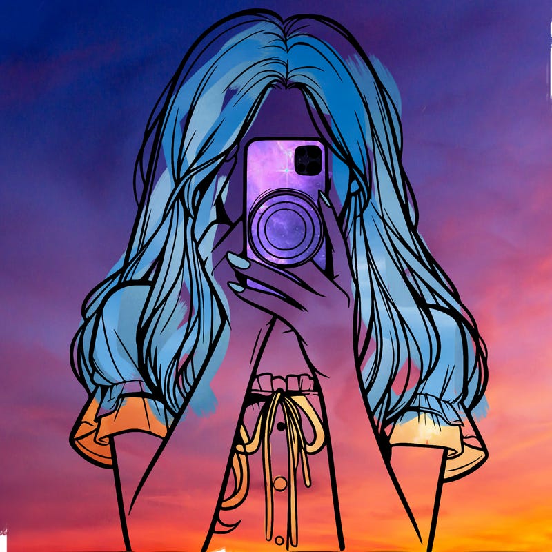 a realistic girl holding her phone taking pictures