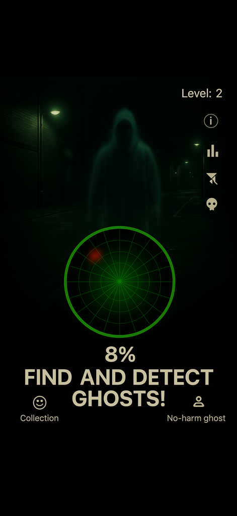 Ghost Detector Camera + Rader - Ghost detector camera screen with a green radar and a hooded ghost figure