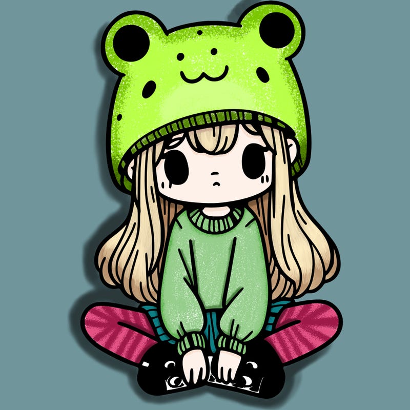 a girl wearing a frog hat and some frog socks