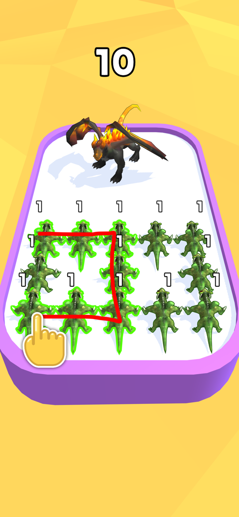 Merge Dragons Dinosaur Games - Pantalla de juego de Merge Dragons Dinosaur Games que muestra la mecánica de dibujo con un dedo para fusionar dinosaurios