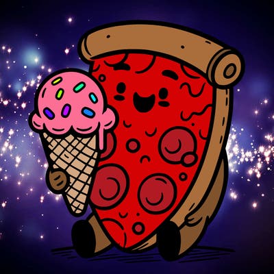pizza enjoying ice cream