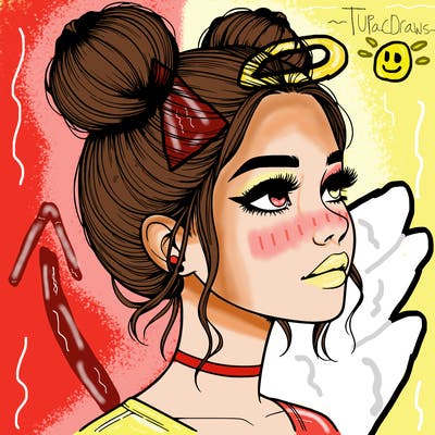 realistic girl with buns on the top of her head