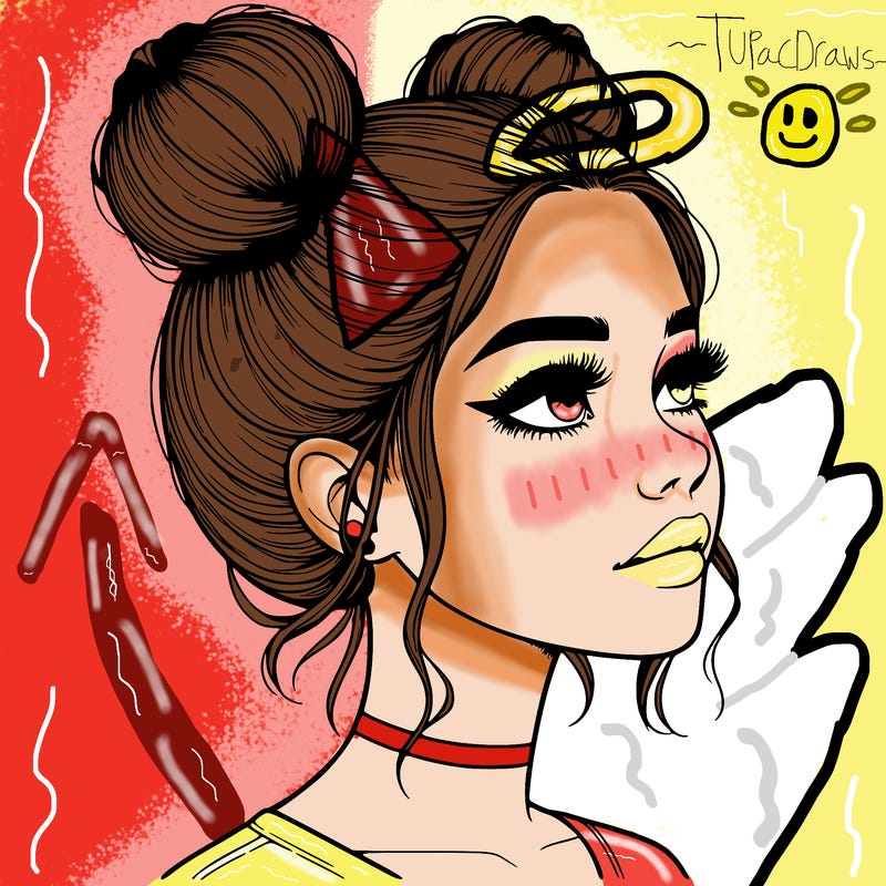 realistic girl with buns on the top of her head