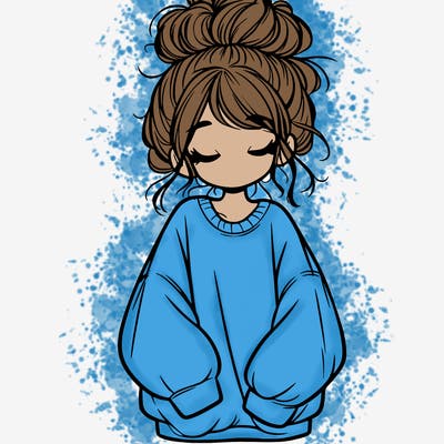 girl with baggy sweatshirt and messy bun