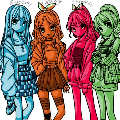 teen manga girls group of 4