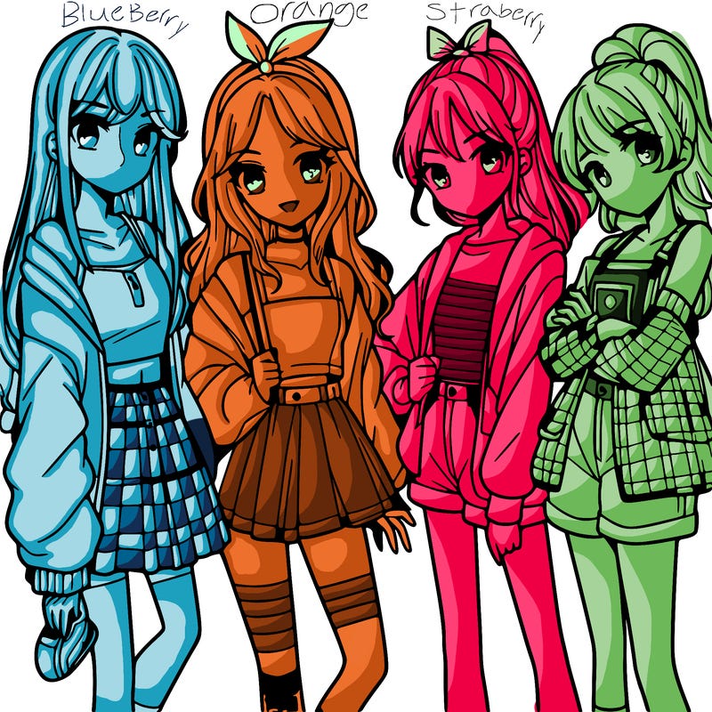 teen manga girls group of 4