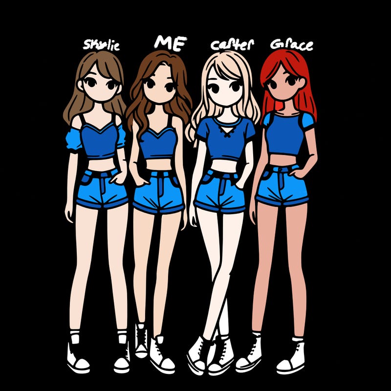 a group of girls wearing crop tops and shorts