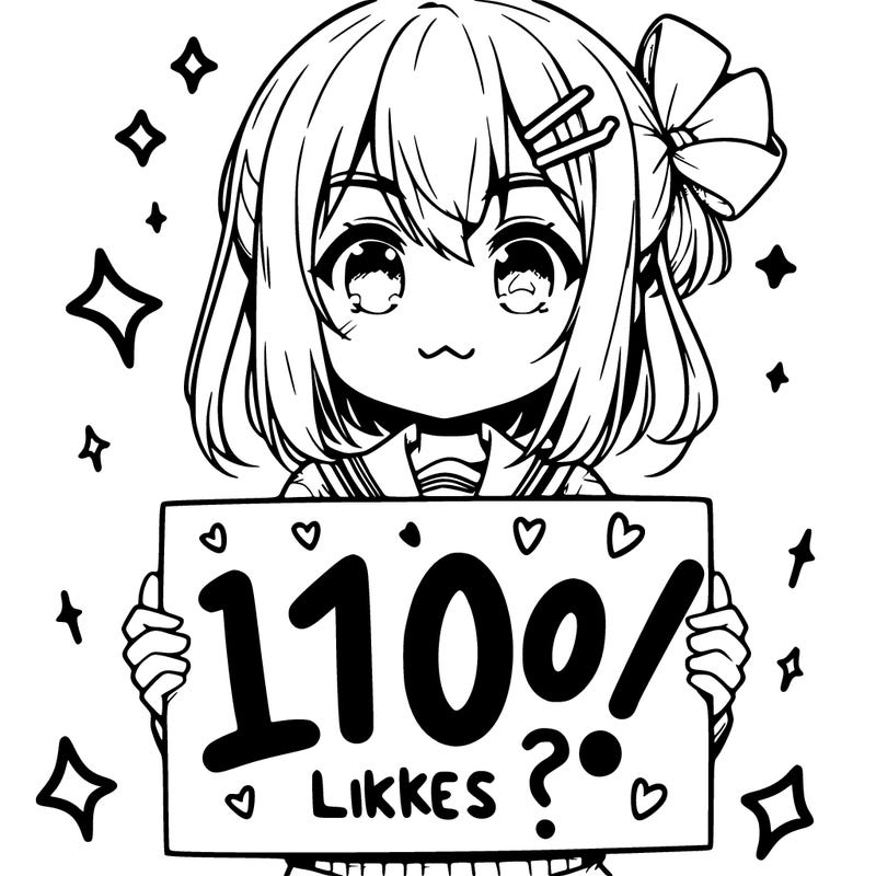 a animie girl holding up a sign saying 100 likes?