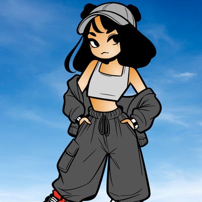 girl in crop top and baggy pants