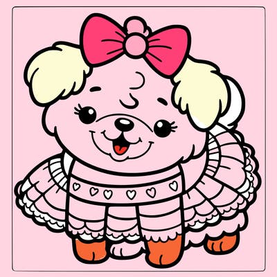 gülen yüzlü tatlı üstümde kurdeleli bir elbise giymiş bir köpek