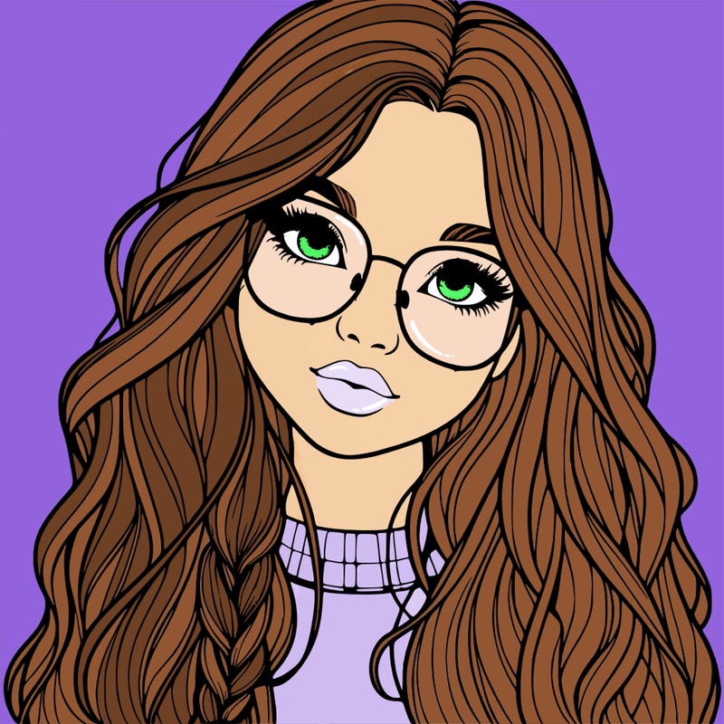 girl with long hair and freckles and glasses realistic