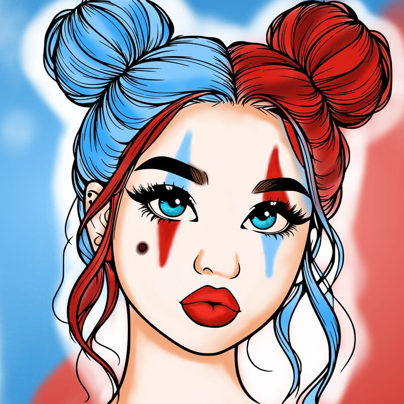 realistic girl with two buns on her hair and lips