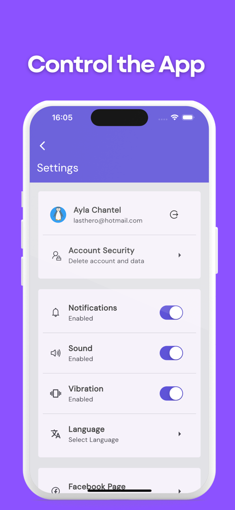 Settings interface of the Dental Mastery app showing account profile and notification controls.
