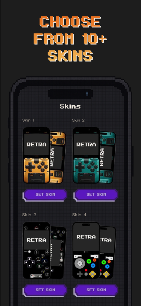 A selection of visual skins for the Retra console emulator app