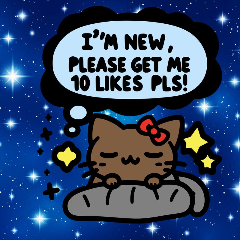 kitty taking a nap dream talking and saying "i'm new, please get me at least 10 likes pls!!"