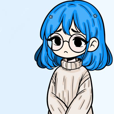 sad girl with glasses in a sweater