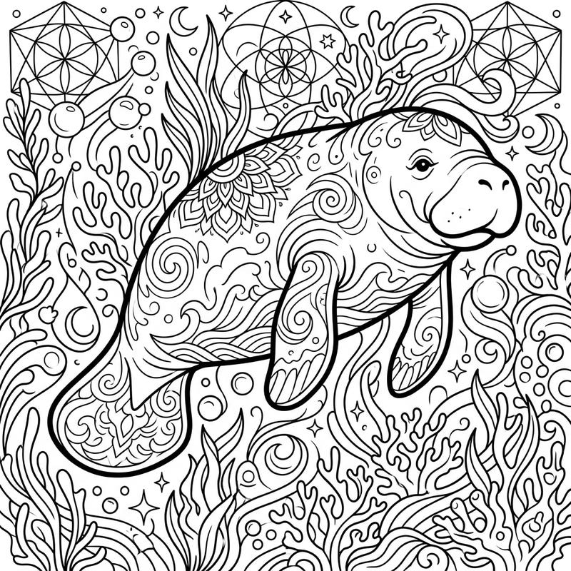 Immerse yourself in the serene world of the ocean with this beautifully detailed West Indian Manatee coloring page, crafted especially for teens. Explore intricate patterns and a lively underwater landscape, perfect for expressing your creativity.
