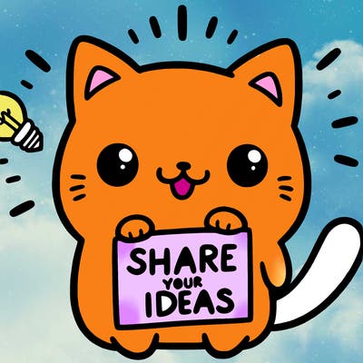 a cute cat saying share your ideas