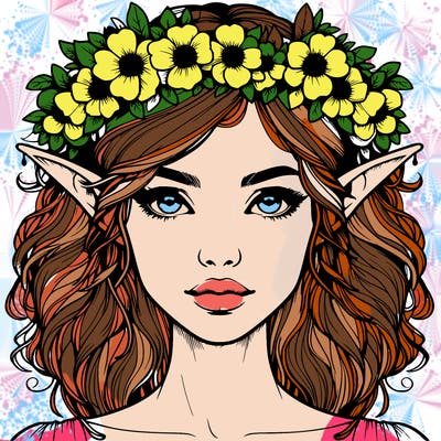 realistic female elf with flower crown
