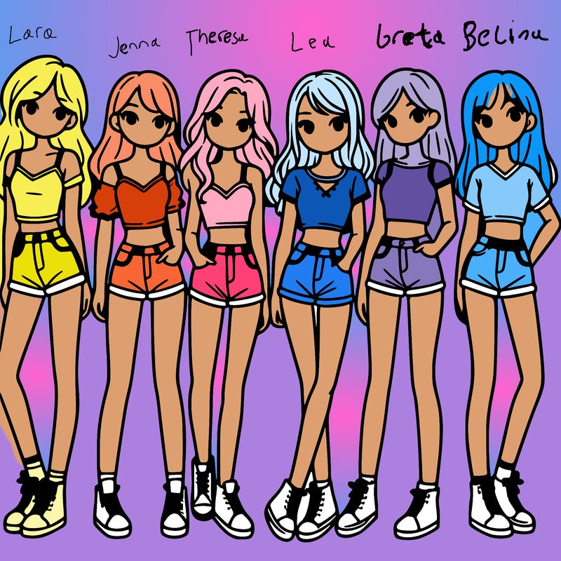 a group of girls wearing crop tops and shorts
