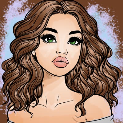 realistic girl with wavy hair and lips