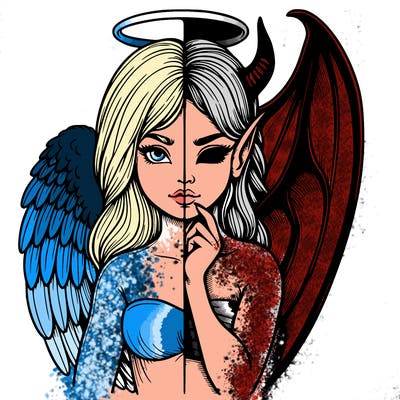 realistic angel half demon