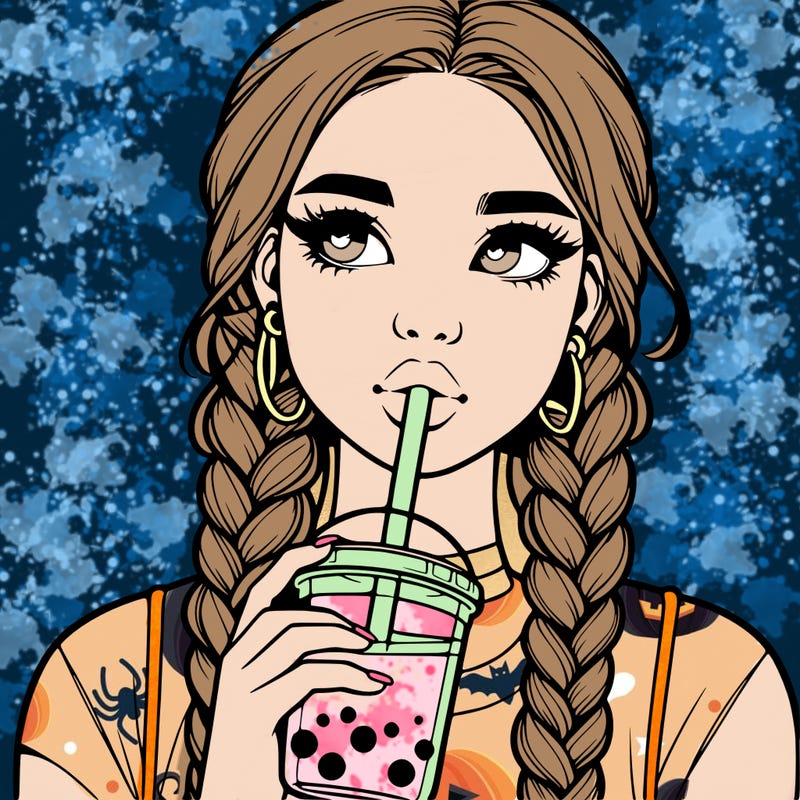 realistic girl with braided hair drinking boba