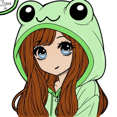 a pretty girl wearing a frog hoodie portrait with long hair
