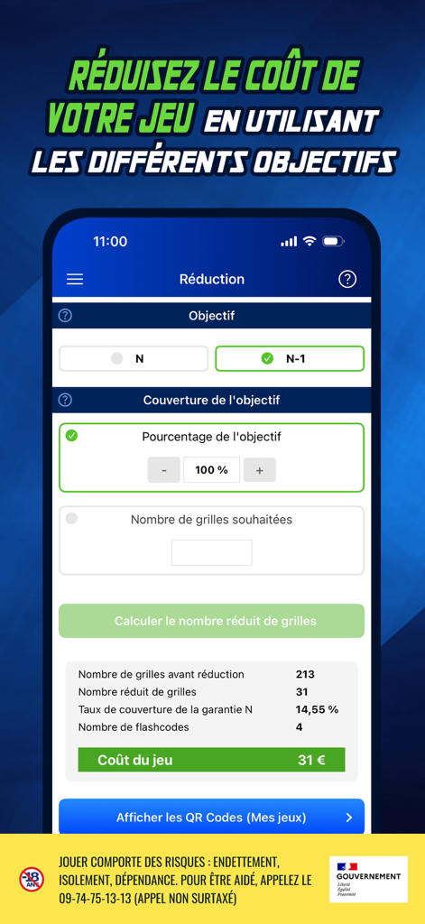 PronoFoot 1N2 - Interface de l'application PronoFoot 1N2 montrant des outils de réduction mathématique de grille pour optimiser les coûts des paris sportifs