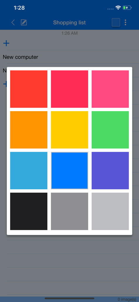 iNote Pro color palette for categorizing notes and to do lists