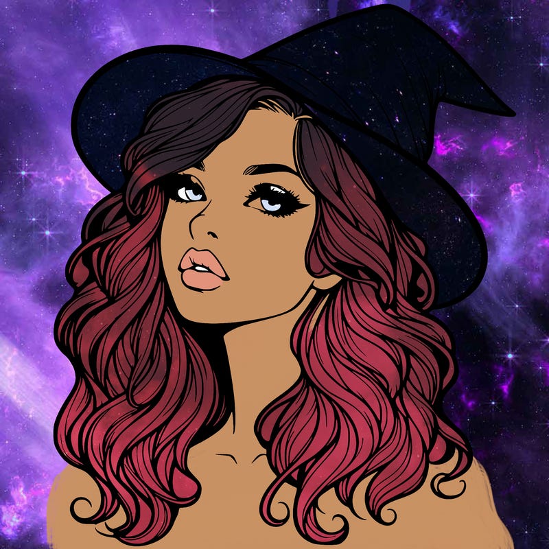 realistic witch girl with wavy hair and lips
