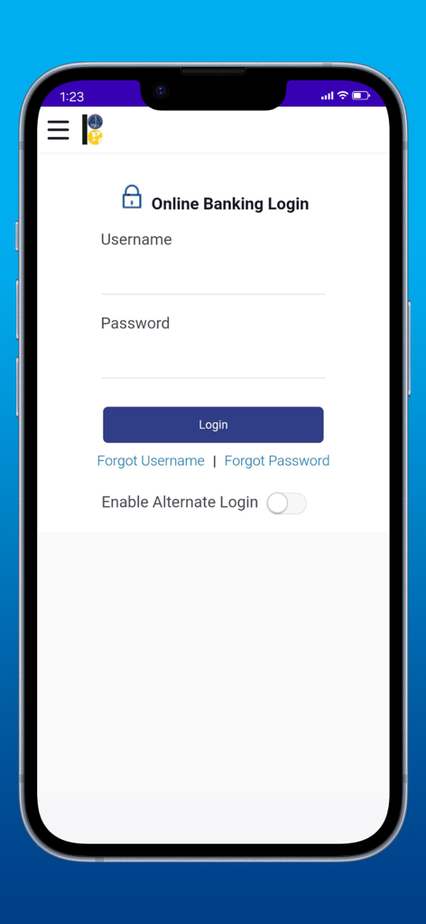 Login screen for the BOB ONLINE mobile banking application featuring username and password fields.