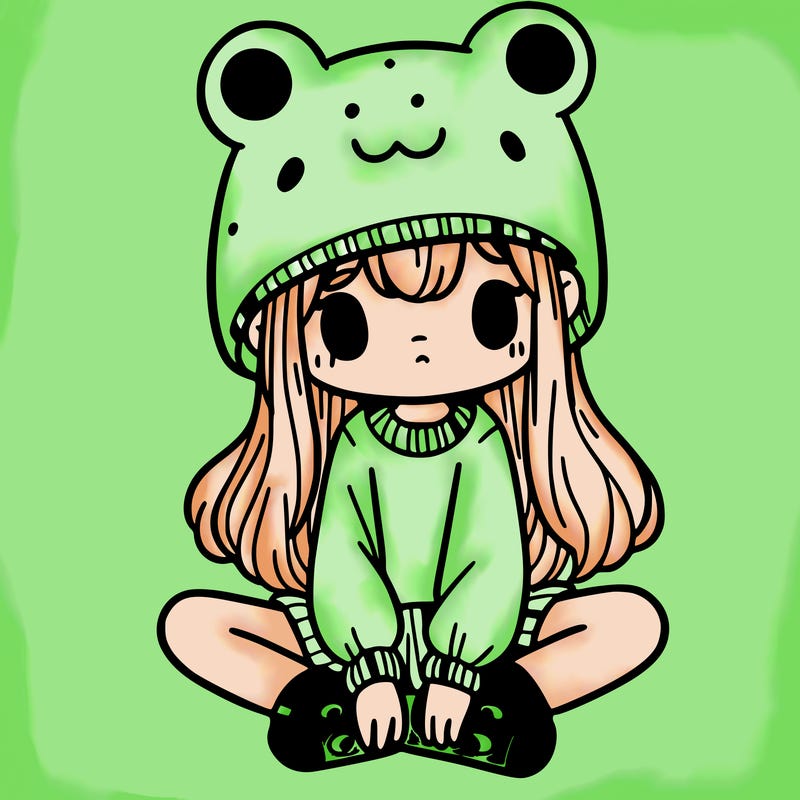 a girl wearing a frog hat and some frog socks