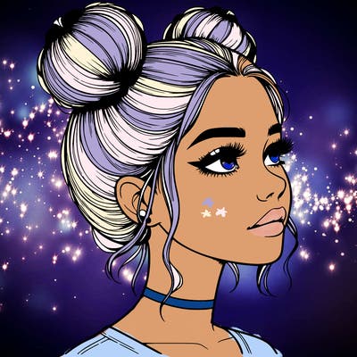 realistic girl with buns on the top of her head