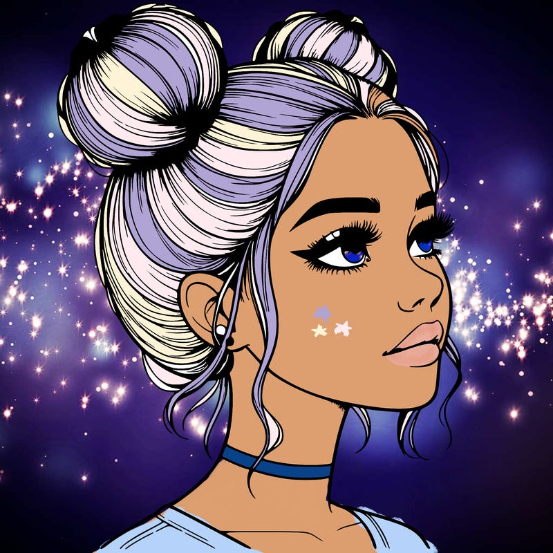 realistic girl with buns on the top of her head