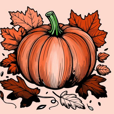 pumpkin with fallen leafs around it realistic