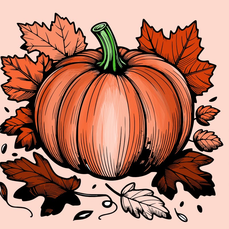 pumpkin with fallen leafs around it realistic