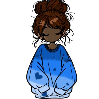 girl with baggy sweatshirt and messy bun