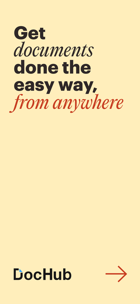 Schermata introduttiva dell'app mobile DocHub con il testo Ottieni documenti fatti nel modo più semplice da ovunque