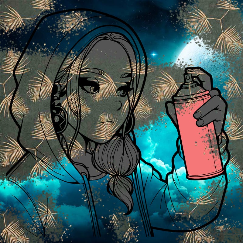 a realistic girl, spray painting