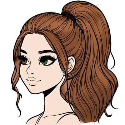 realistic girl with a high ponytail
