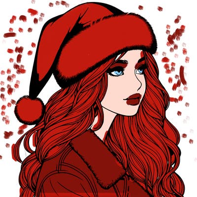 realistic girl in santa hat