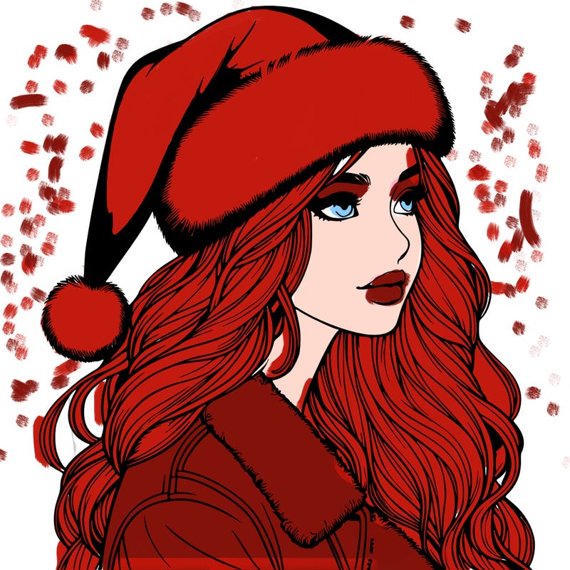 realistic girl in santa hat