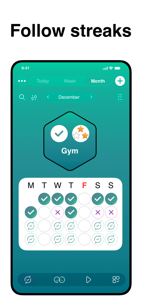 Loop Habits Tracker - Interfaz de la aplicación HabitDo que muestra un calendario de rachas para seguir los hábitos del gimnasio.