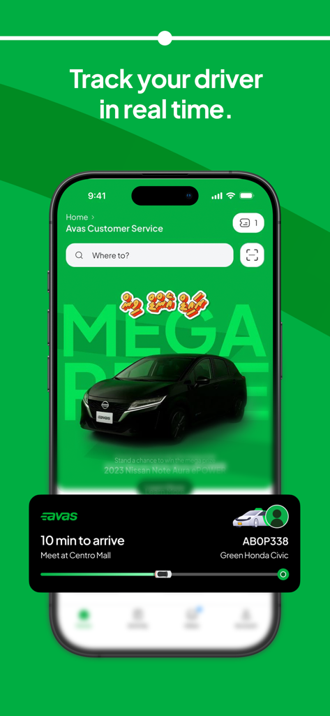 Interfaz de Avas App mostrando el seguimiento del conductor en tiempo real y la hora estimada de llegada