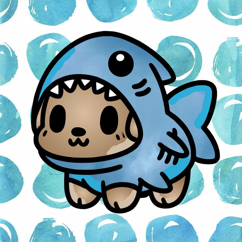 cute dog wearing a shark costume