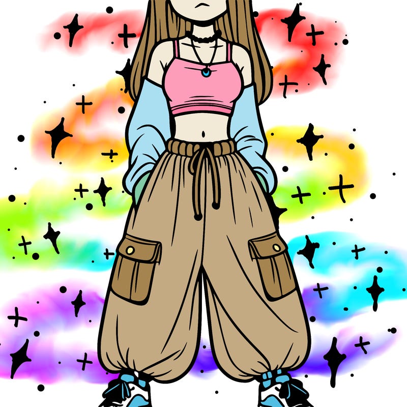 girl in a crop top and baggy pants