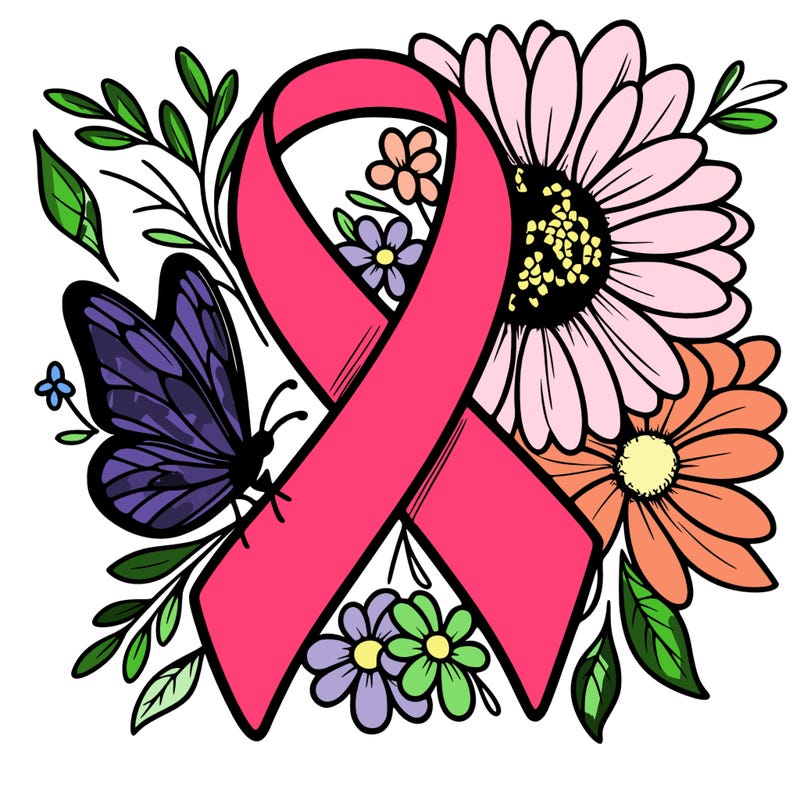 cancer awareness symbol with flowers and butterflies