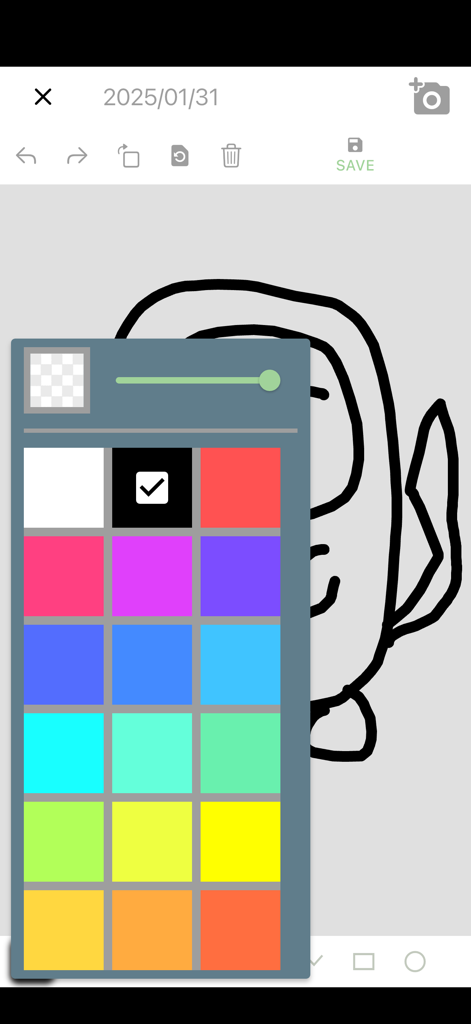 Farbpalette und Pinsel-Einstellungen über einer Zeichnung in der App
