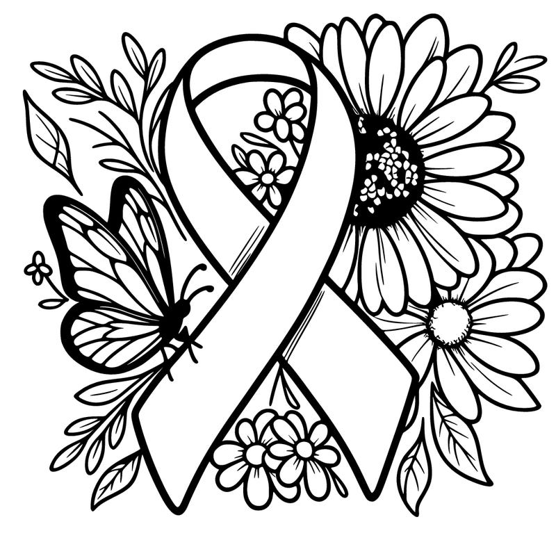 cancer awareness symbol with flowers and butterflies